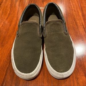 Used olive green perforated suede vans